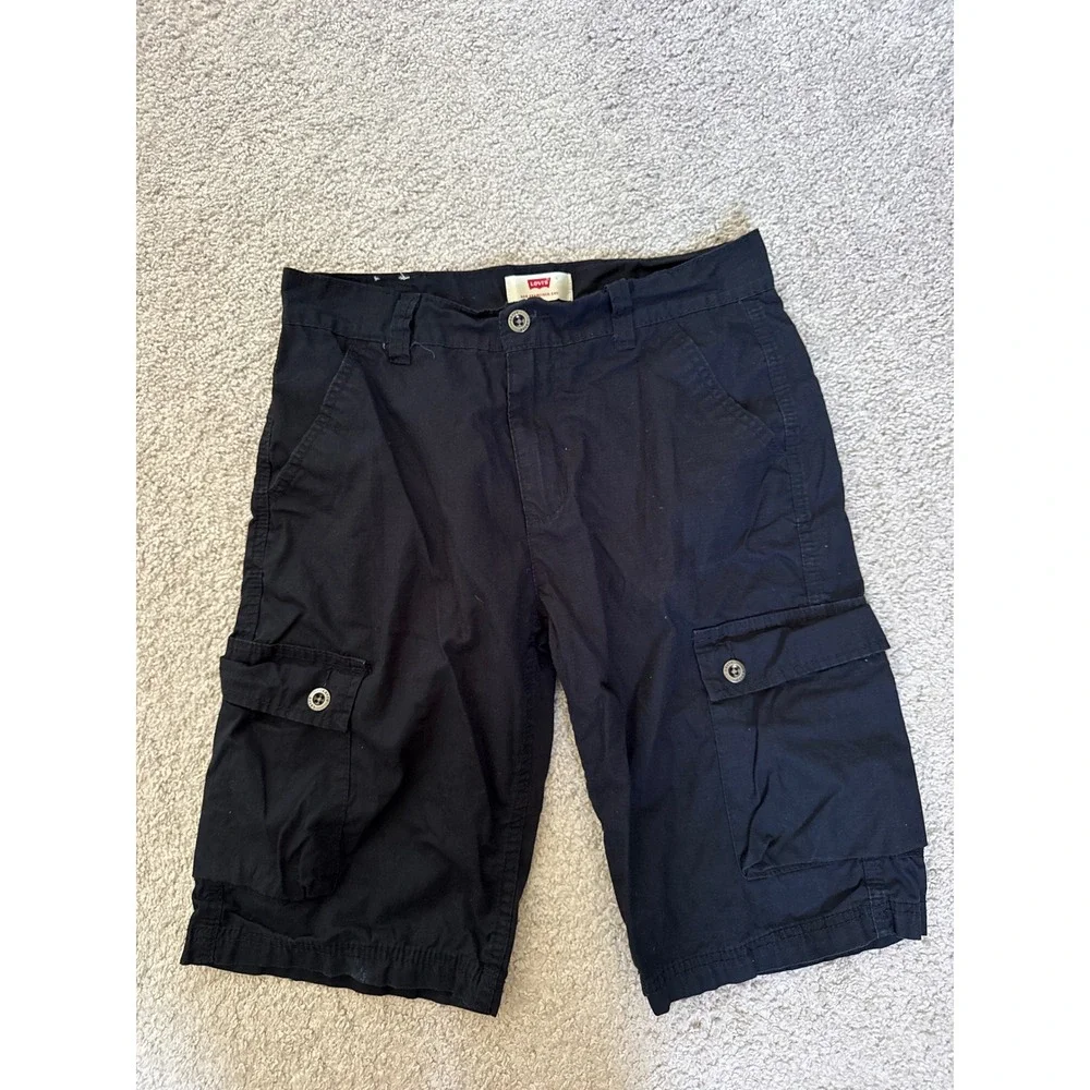 Levis Kids Black Cargo Shorts Size 16 Regular W28 Cotton Ripstop Multi Pocket